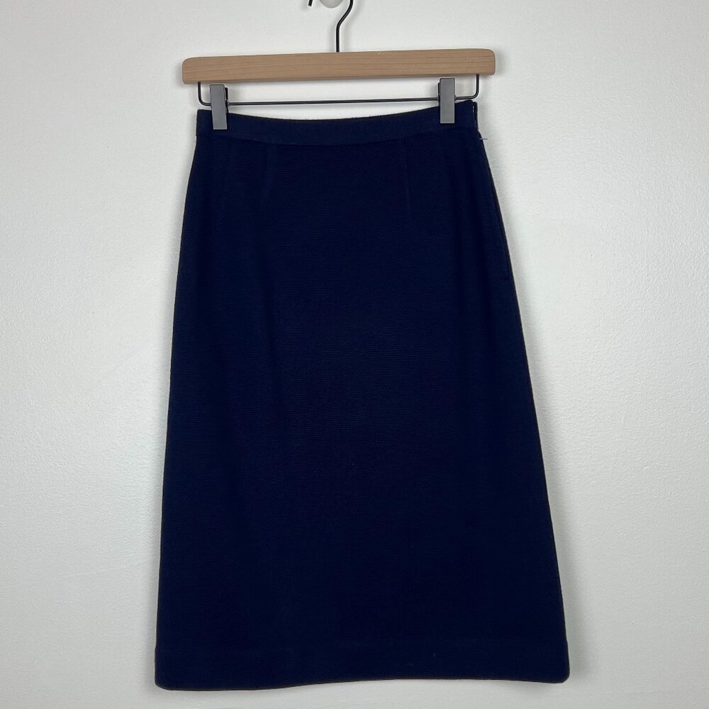 Vintage 1960s Navy Blue 100% Zephyr Wool Pleated Skirt Size 10 Jackie-O Classic